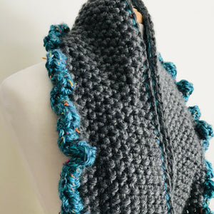 Gray + Blue Ruffle Infinity Scarf