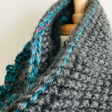 Load image into Gallery viewer, Gray + Blue Ruffle Infinity Scarf
