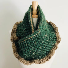 Load image into Gallery viewer, Green + Tan Ruffle Infinity Scarf
