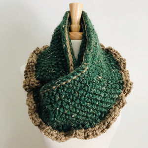 Green + Tan Ruffle Infinity Scarf