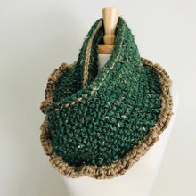 Load image into Gallery viewer, Green + Tan Ruffle Infinity Scarf
