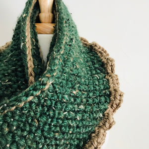 Green + Tan Ruffle Infinity Scarf