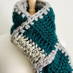 Gray + Green Long Traditional Scarf