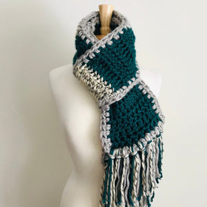 Gray + Green Long Traditional Scarf