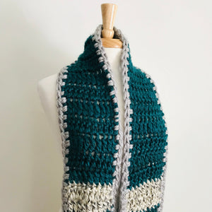 Gray + Green Long Traditional Scarf