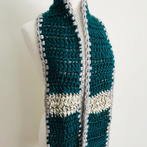 Gray + Green Long Traditional Scarf