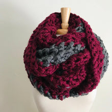 Load image into Gallery viewer, Gray + Maroon Oversized Infinity Scarf
