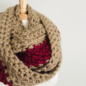 Maroon + Tan Oversized Infinity Scarf