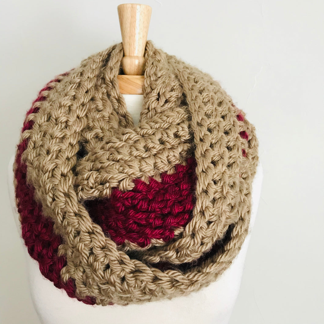 Maroon + Tan Oversized Infinity Scarf