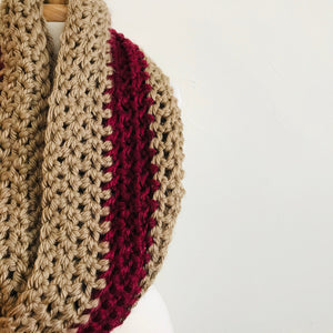 Maroon + Tan Oversized Infinity Scarf