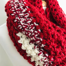 Load image into Gallery viewer, Red + White Oversized Infinity Scarf
