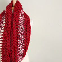 Load image into Gallery viewer, Red + White Oversized Infinity Scarf
