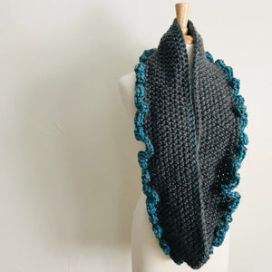 Gray + Blue Ruffle Infinity Scarf