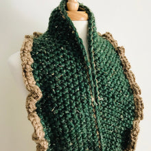 Load image into Gallery viewer, Green + Tan Ruffle Infinity Scarf
