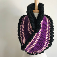 Load image into Gallery viewer, Pink + Purple Scallop Infinity Scarf
