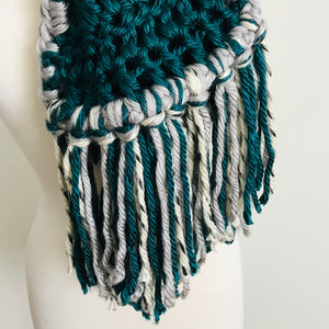 Gray + Green Long Traditional Scarf