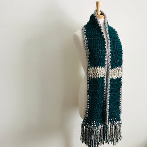 Gray + Green Long Traditional Scarf