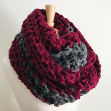 Load image into Gallery viewer, Gray + Maroon Oversized Infinity Scarf
