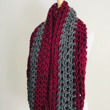 Load image into Gallery viewer, Gray + Maroon Oversized Infinity Scarf
