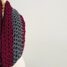 Load image into Gallery viewer, Gray + Maroon Oversized Infinity Scarf
