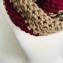 Load image into Gallery viewer, Maroon + Tan Oversized Infinity Scarf
