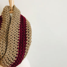 Load image into Gallery viewer, Maroon + Tan Oversized Infinity Scarf
