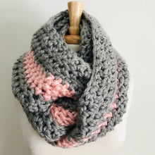 Load image into Gallery viewer, Gray + Pink Oversized Infinity Scarf
