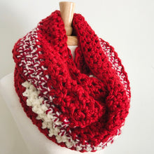 Load image into Gallery viewer, Red + White Oversized Infinity Scarf
