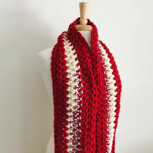 Load image into Gallery viewer, Red + White Oversized Infinity Scarf
