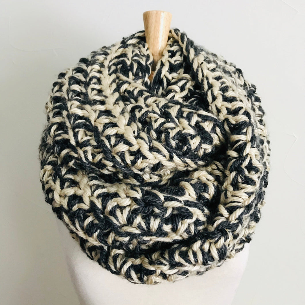 Gray + Cream Thick Blanket Infinity Scarf