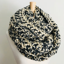 Load image into Gallery viewer, Gray + Cream Thick Blanket Infinity Scarf
