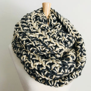 Gray + Cream Thick Blanket Infinity Scarf