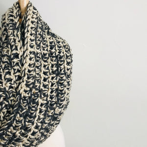 Gray + Cream Thick Blanket Infinity Scarf