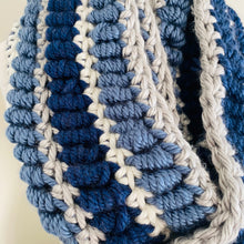 Load image into Gallery viewer, Blue Spiral Stitch Infinity Scarf
