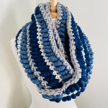 Load image into Gallery viewer, Blue Spiral Stitch Infinity Scarf
