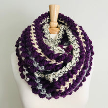 Load image into Gallery viewer, Purple Spiral Stitch Infinity Scarf
