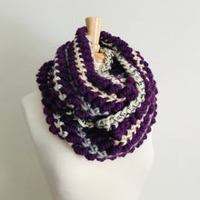 Load image into Gallery viewer, Purple Spiral Stitch Infinity Scarf
