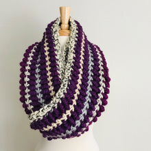 Load image into Gallery viewer, Purple Spiral Stitch Infinity Scarf
