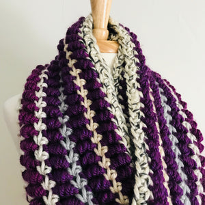 Purple Spiral Stitch Infinity Scarf