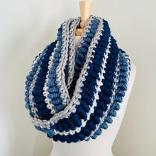 Load image into Gallery viewer, Blue Spiral Stitch Infinity Scarf
