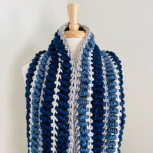 Load image into Gallery viewer, Blue Spiral Stitch Infinity Scarf
