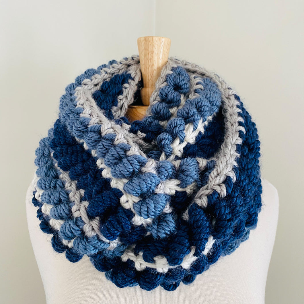 Blue Spiral Stitch Infinity Scarf