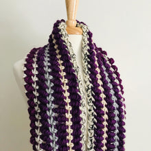 Load image into Gallery viewer, Purple Spiral Stitch Infinity Scarf
